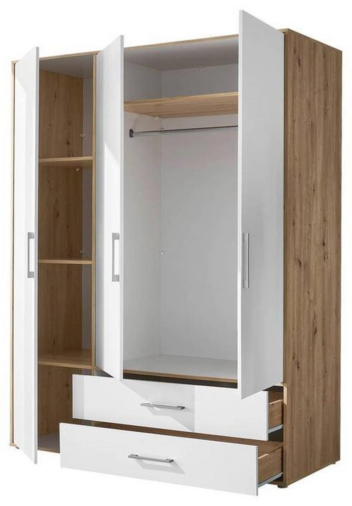 Kleiderschrank Lembo Weiß/Eiche Artisan - Alufarben/Weiß, KONVENTIONELL, Holzwerkstoff/Kunststoff (155/195/60cm) - Based