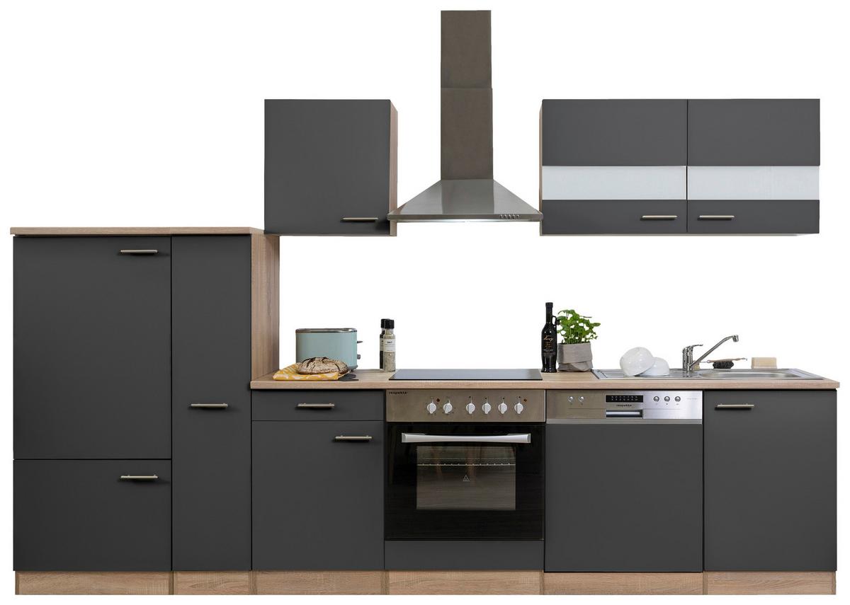 Küchenleerblock LBKB310ESG Grau/Eiche ca. 310 cm - Edelstahlfarben/Eichefarben, Basics, Holzwerkstoff/Metall (310cm) - Respekta