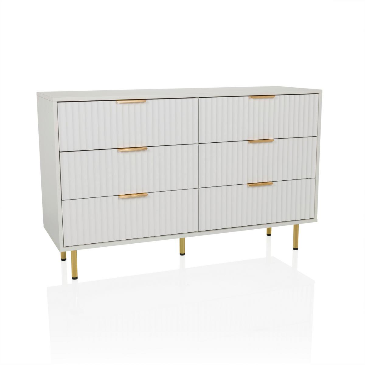 Široka Komoda Hjelle, Bela - zlate barve/bela, Moderno, kovina/leseni material (120/75/40cm) - MID.YOU