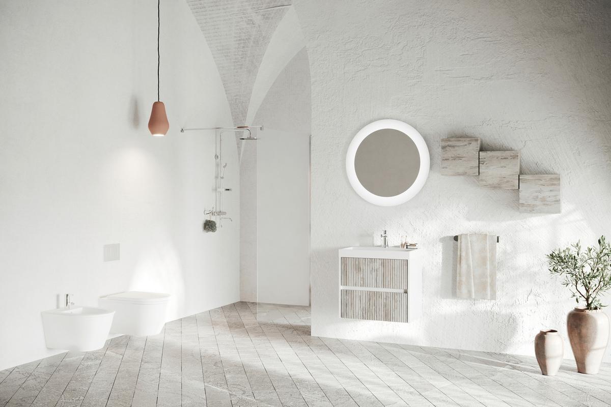 Element S Umivaonikom Portofino - hrast sivi/bijela visoki sjaj, Moderno, drvni materijal/prirodni materijali (60/51/40cm)