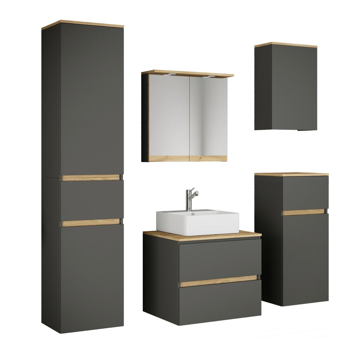 Badezimmer Cosila - Honigeiche/Weiss, Trend, Keramik/Holzwerkstoff (140cm) - MID.YOU