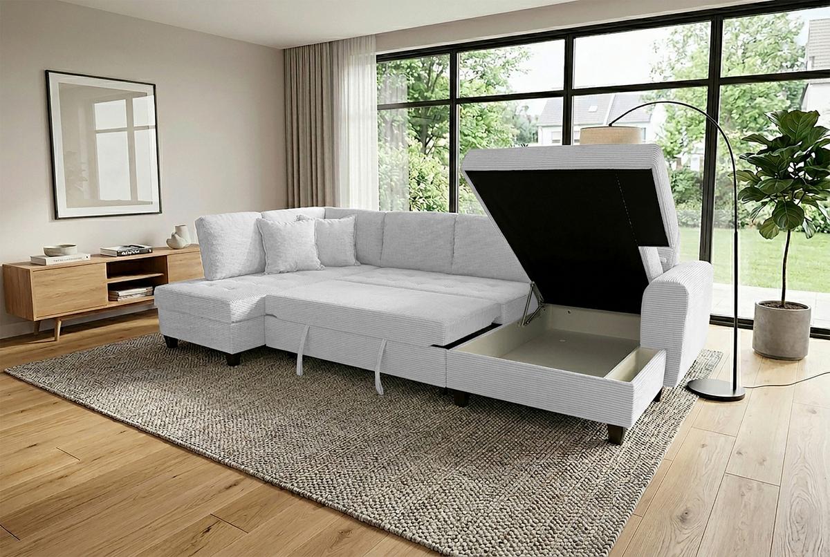 Kutna Garnitura Moritz - srebrne boje, Trend, tekstil (178/324/155cm) - Modern Living