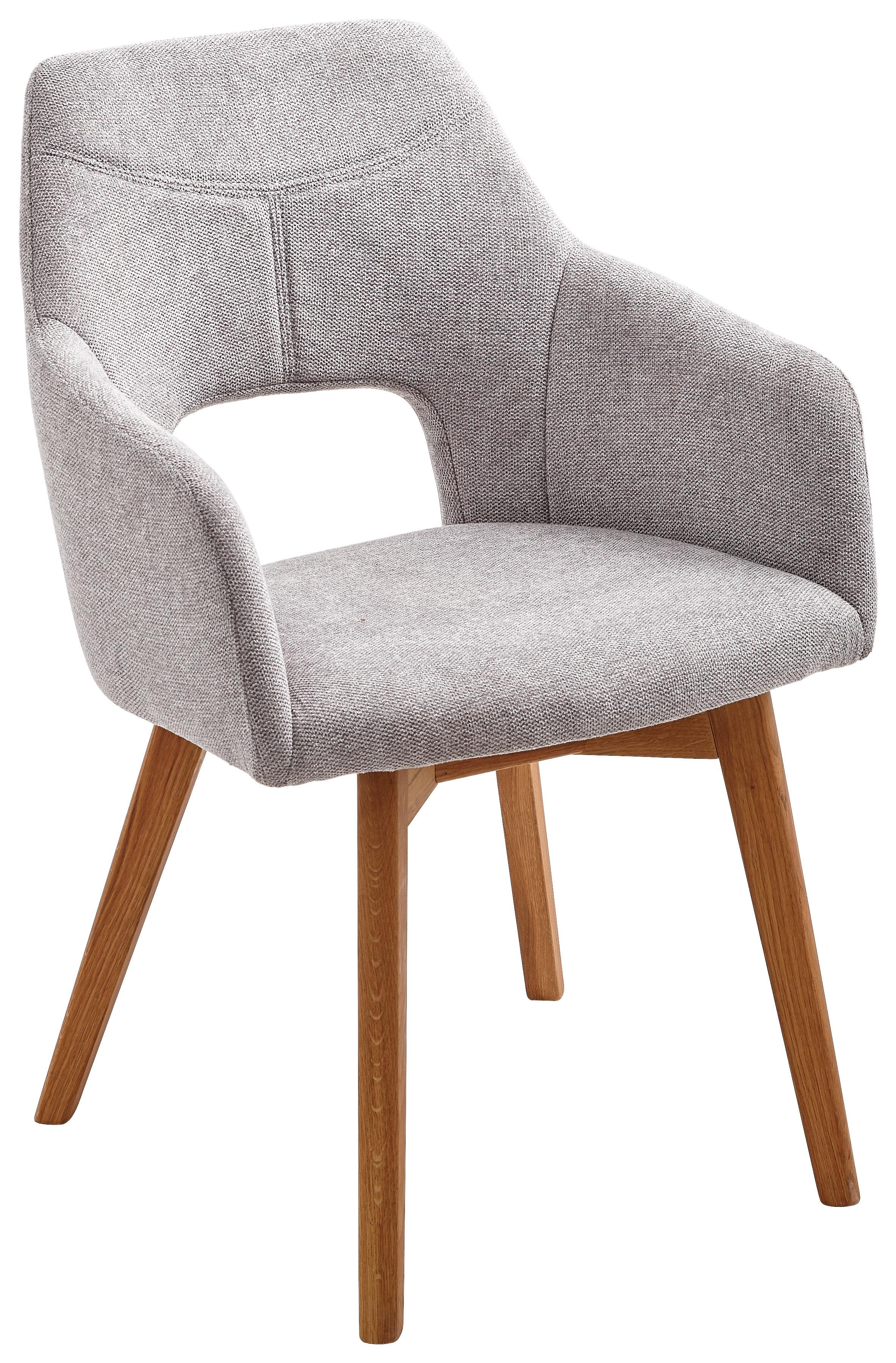 KRZESŁO Z PODŁOKIETNIKAMI EVITA - kolor dębowy/jasnoszary, Design, drewno/tkanina (57/84/57cm) - Voleo