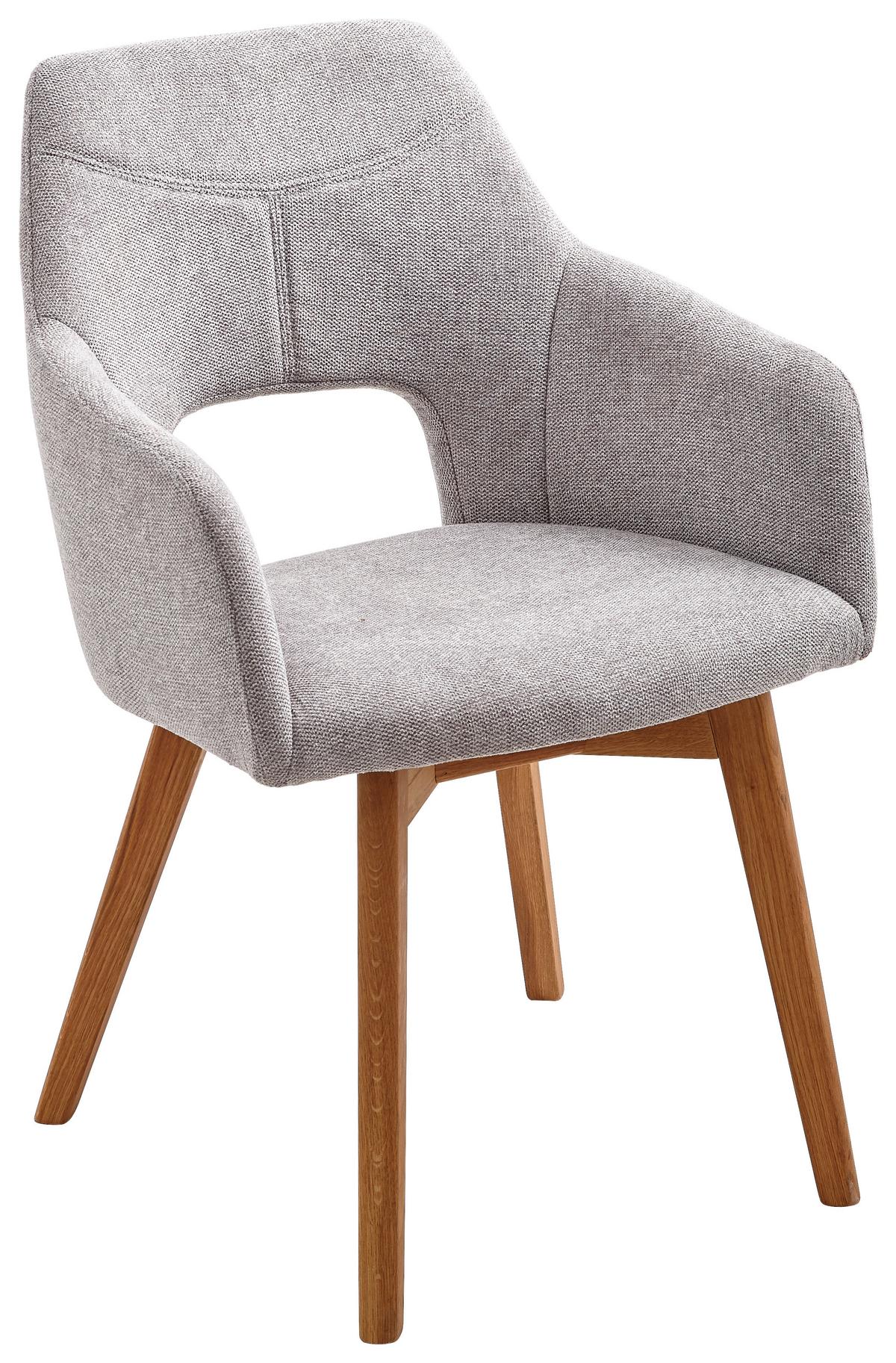 KRZESŁO Z PODŁOKIETNIKAMI EVITA - kolor dębowy/jasnoszary, Design, drewno/tkanina (57/84/57cm) - Voleo