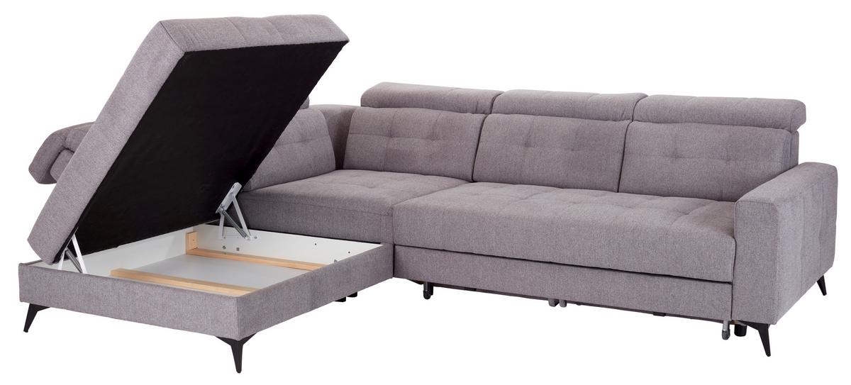 Sedežna Garnitura Barletta, Siva, Ležišče, Predal - siva/črna, Moderno, kovina/tekstil (228/289cm) - Premium Living