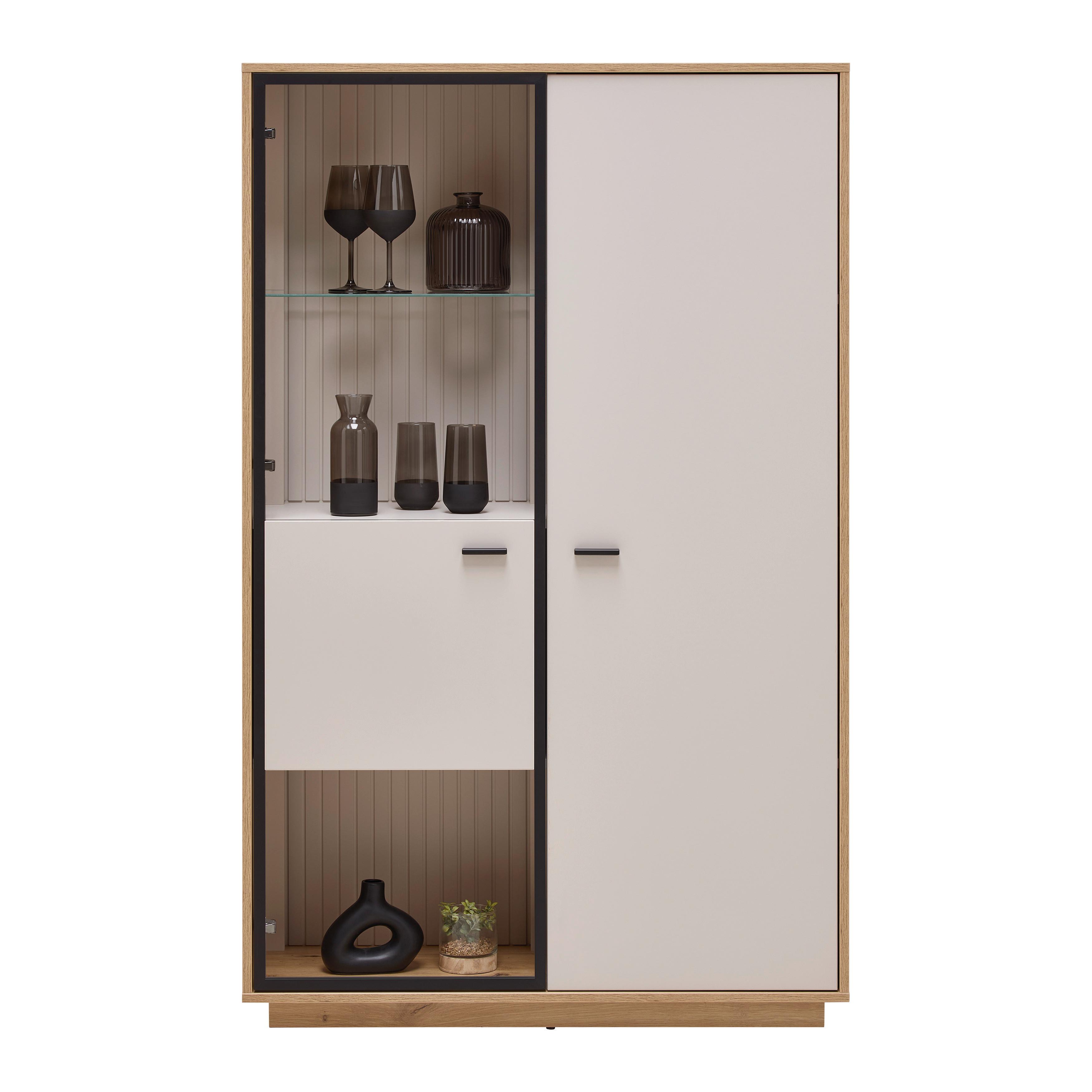 Highboard Cremona Kaschmir/Eiche Artisan - Kaschmir/Schwarz, MODERN, Glas/Holzwerkstoff (100,3/161,7/38cm) - Premium Living