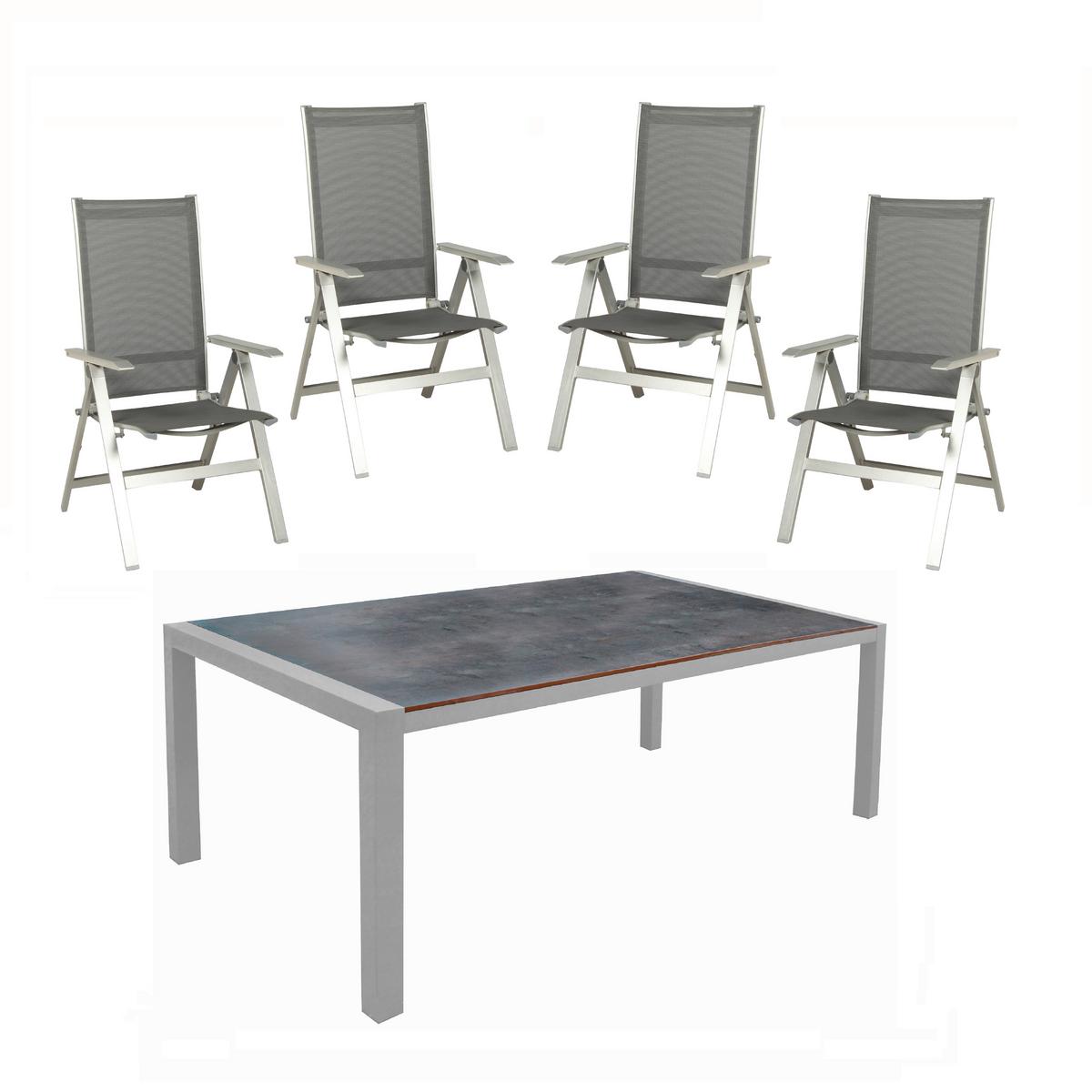 Gartengarnitur Urban 5-Teilig Metall/Textil/Holzwerkstoff - Platinfarben/Anthrazit, Basics, Holzwerkstoff/Textil (180/98/74cm) - Acamp
