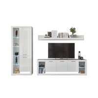 Wohnwand Meran Weiß/Weiß HG - Edelstahlfarben/Weiß Hochglanz, Design, Glas/Holzwerkstoff (298/195/43cm) - MID.YOU