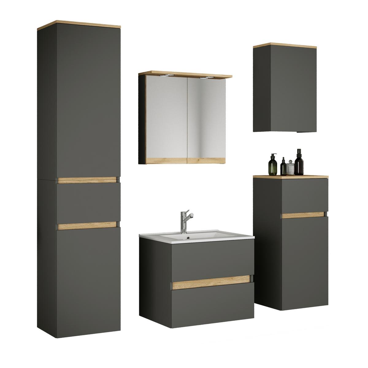 Badezimmer Cosila - Honigeiche/Weiss, Trend, Keramik/Holzwerkstoff (141cm) - MID.YOU