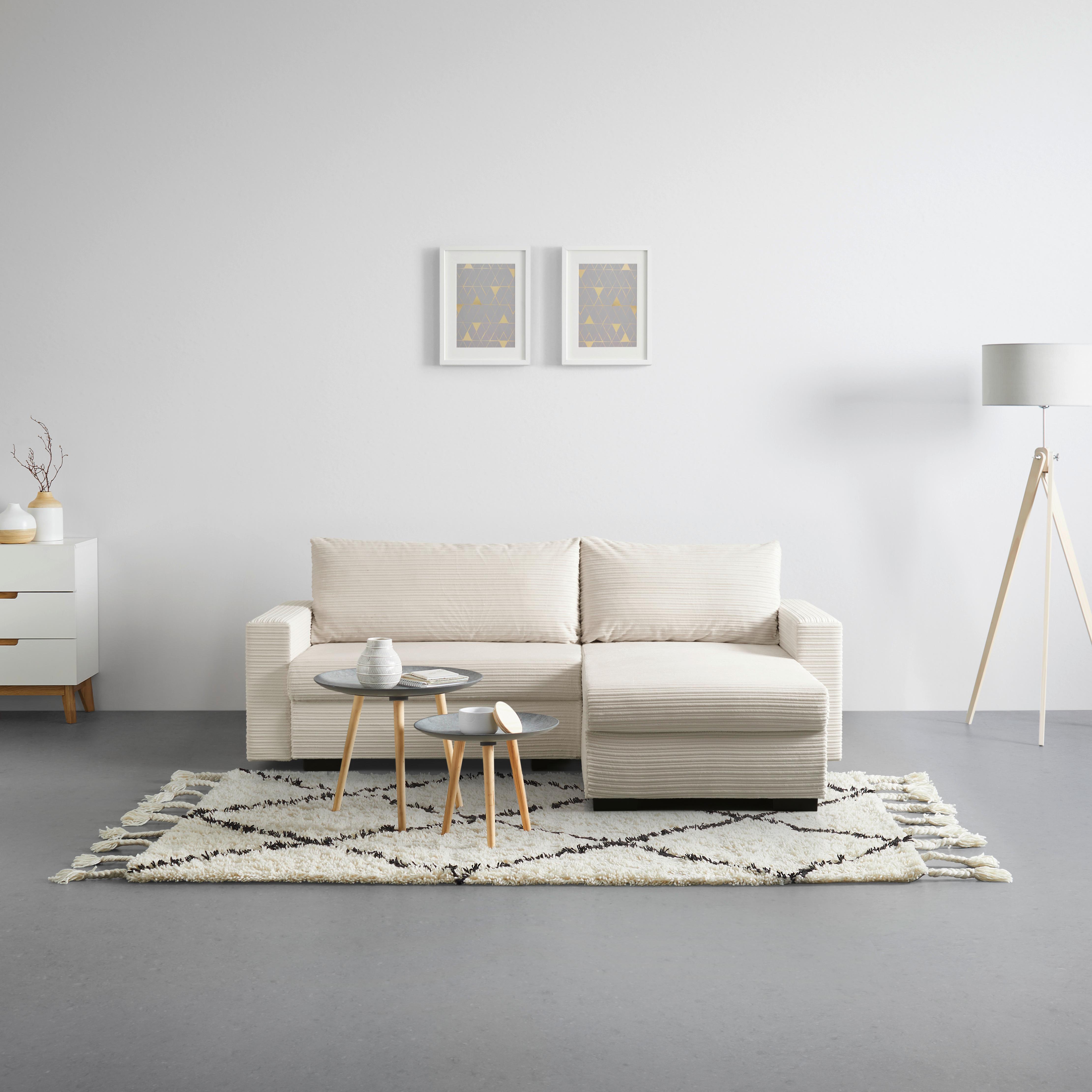 Ecksofa Geneve Cord Beige - Beige/Schwarz, KONVENTIONELL, Kunststoff/Textil (225/86/167cm) - Mömax