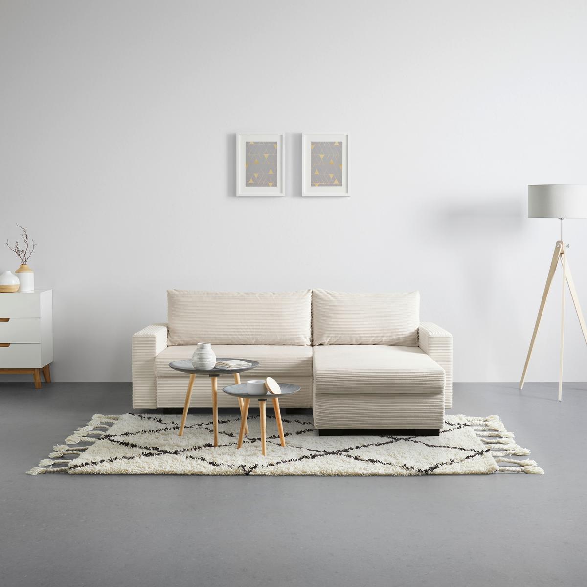 Ecksofa Geneve Cord Beige - Beige/Schwarz, KONVENTIONELL, Kunststoff/Textil (225/86/167cm) - Mömax