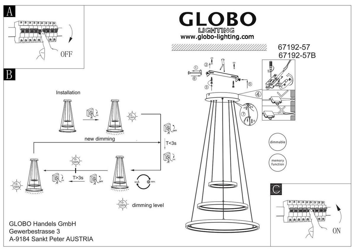 Viseča Led-svetilka Ralph, S Sijalko - barve niklja/opal, Basics, kovina/umetna masa (51/120cm) - Globo