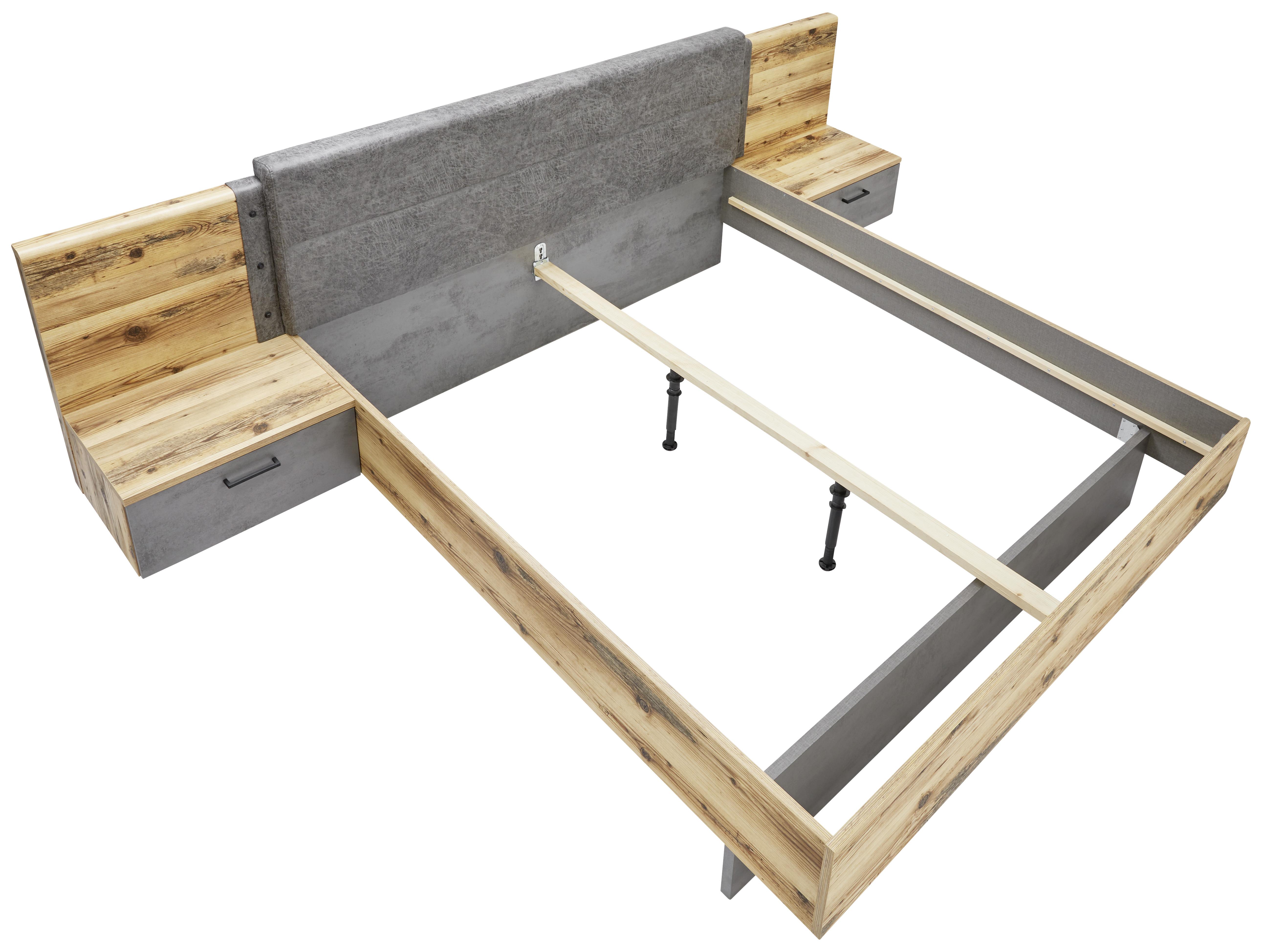 Set Kreveta I Noćnih Ormarića Alicante - siva/boje smreke, Moderno, drvni materijal/tekstil (180/200cm) - Modern Living