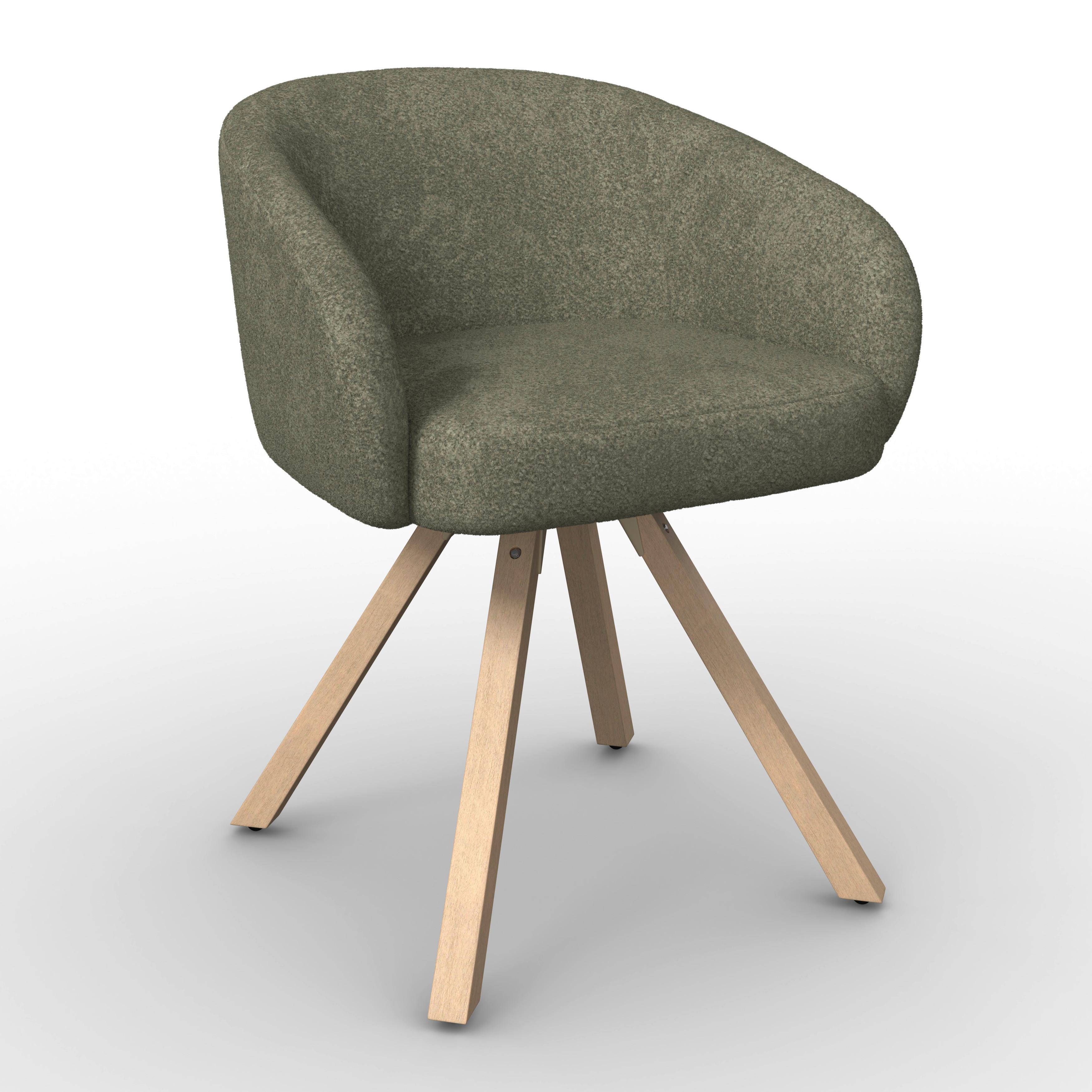 Armlehnstuhl Naya Grün Chenille Drehbar Gepolstert - Buchefarben/Grün, MODERN, Holz/Textil (62/65/81cm) - Bessagi Home