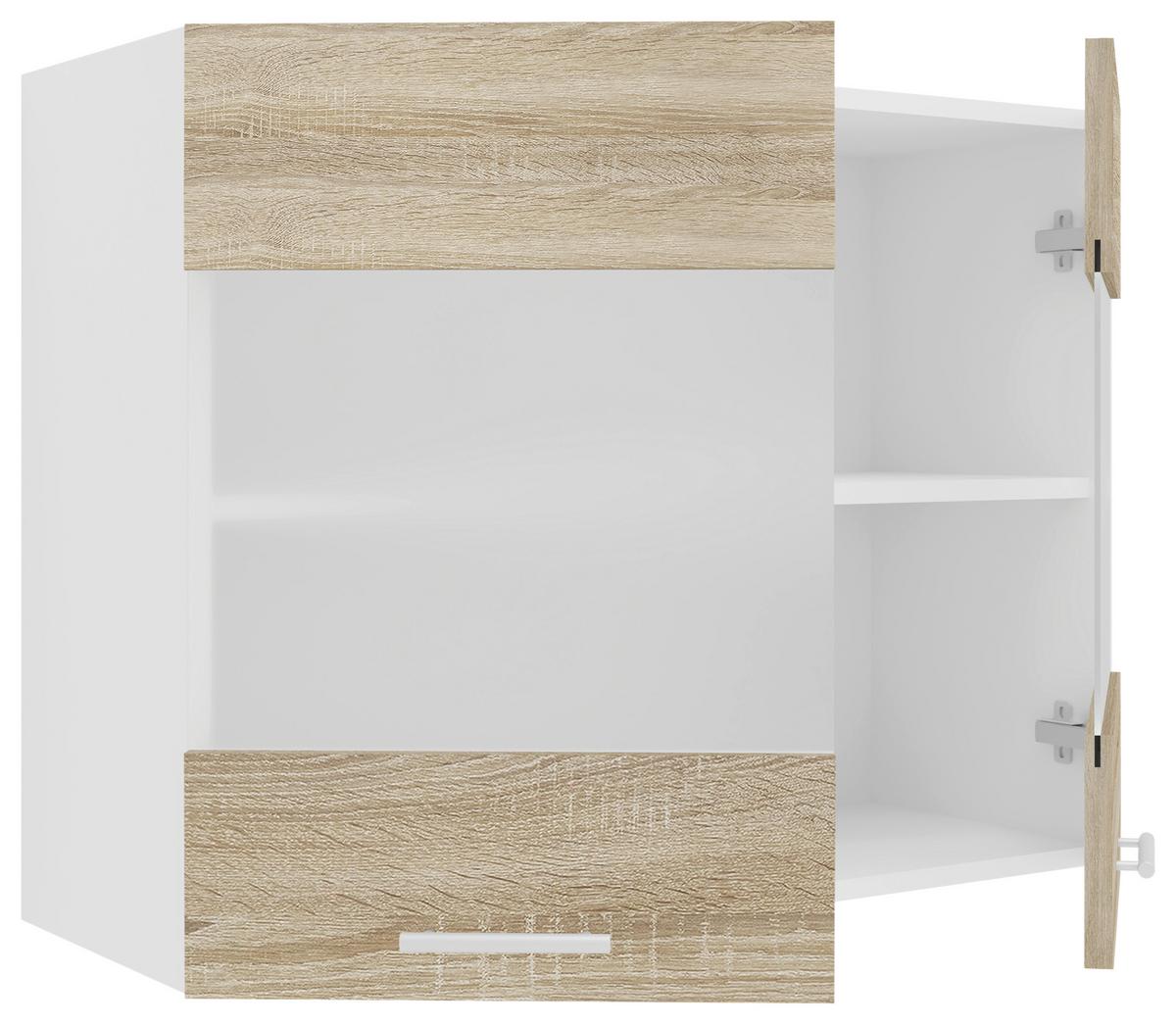 Kuhinjska Zgornja Omarica Esilo, Hrast, Bela - bela/barve aluminija, Konvencionalno, kovina/steklo (80/60/31cm) - MID.YOU