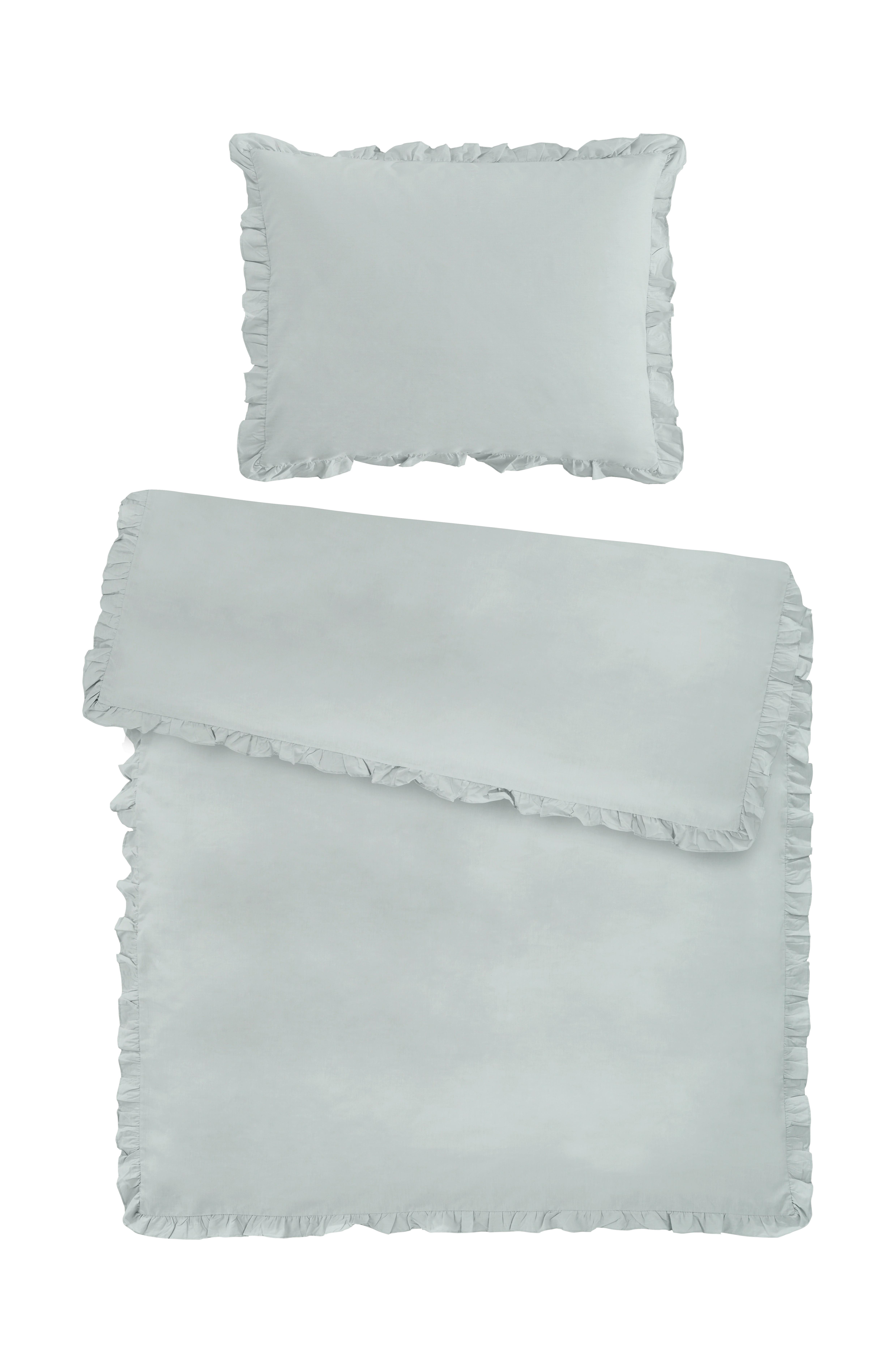 Bettwäsche Rüschen Salbeigrün ca. 140x200cm - Salbeigrün, ROMANTIK / LANDHAUS, Textil (140/200cm) - Modern Living