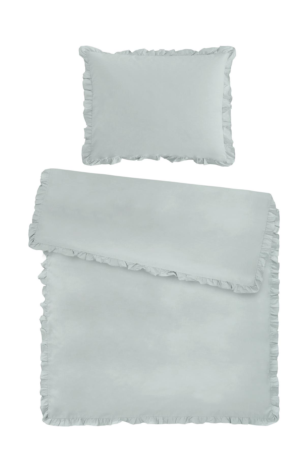 Bettwäsche Rüschen Salbeigrün ca. 140x200cm - Salbeigrün, ROMANTIK / LANDHAUS, Textil (140/200cm) - Modern Living