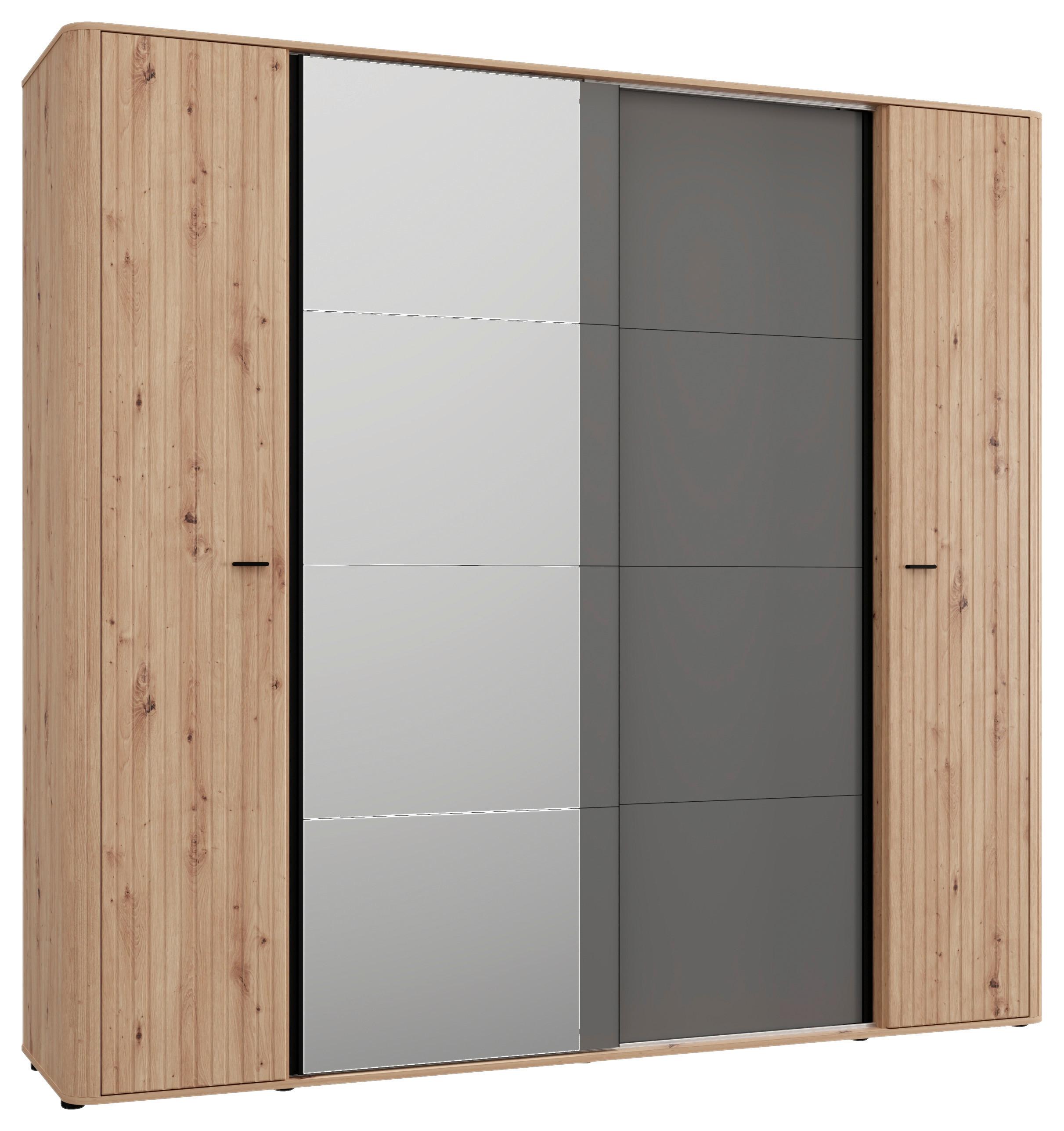 Ruhásszekrény Sinop - grafitszürke/fekete, Modern, faalapú anyag/üveg (232/218,5/58cm)