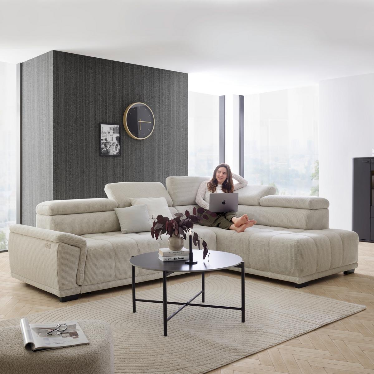 Ecksofa Gremio Rechts Grauweiß - Grauweiß/Schwarz, MODERN, Kunststoff/Textil (283/206cm) - Premium Living