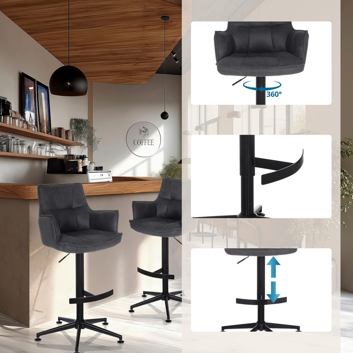 Barski Stol Solao Life High, Antracit - črna/antracit, Moderno, kovina/umetna masa (55/93/56cm) - MID.YOU