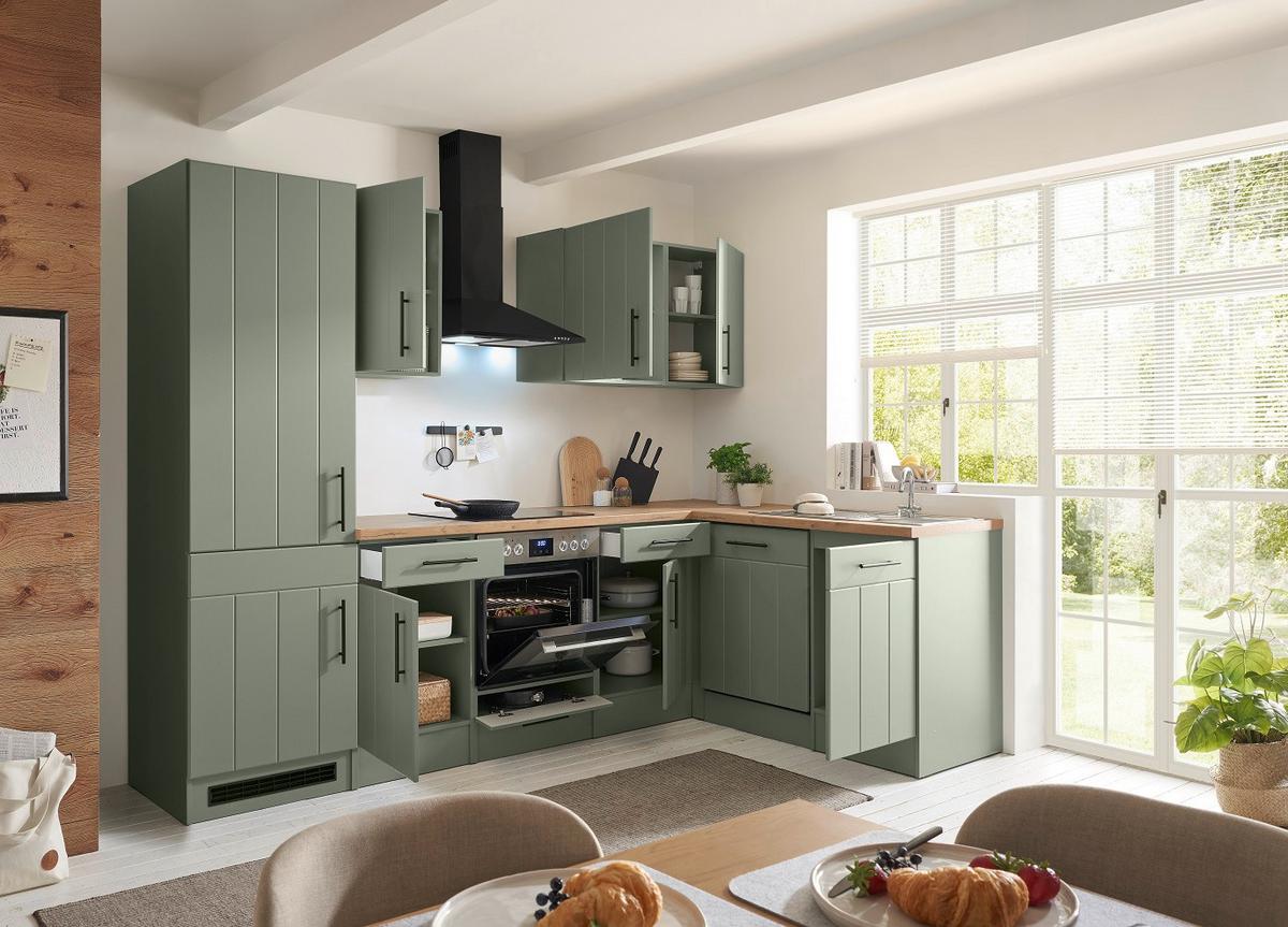 Küchenleerblock Anton o. Geräte Wildeiche/Schilfgrün - Schilfgrün/Wildeiche, Trend, Holzwerkstoff/Metall (280/172cm) - Respekta