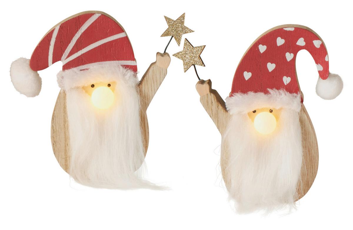 Božični Led-okrasek Yaelle -Paz-, Škrat - rdeča/bela, Konvencionalno, tekstil/les (8,5/10cm) - Premium Living