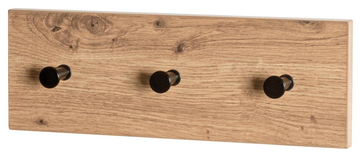 LISTWA Z WIESZAKAMI PARMA - kolor dębowy/czarny, Basics, materiał drewnopochodny/metal (35/12/5cm)