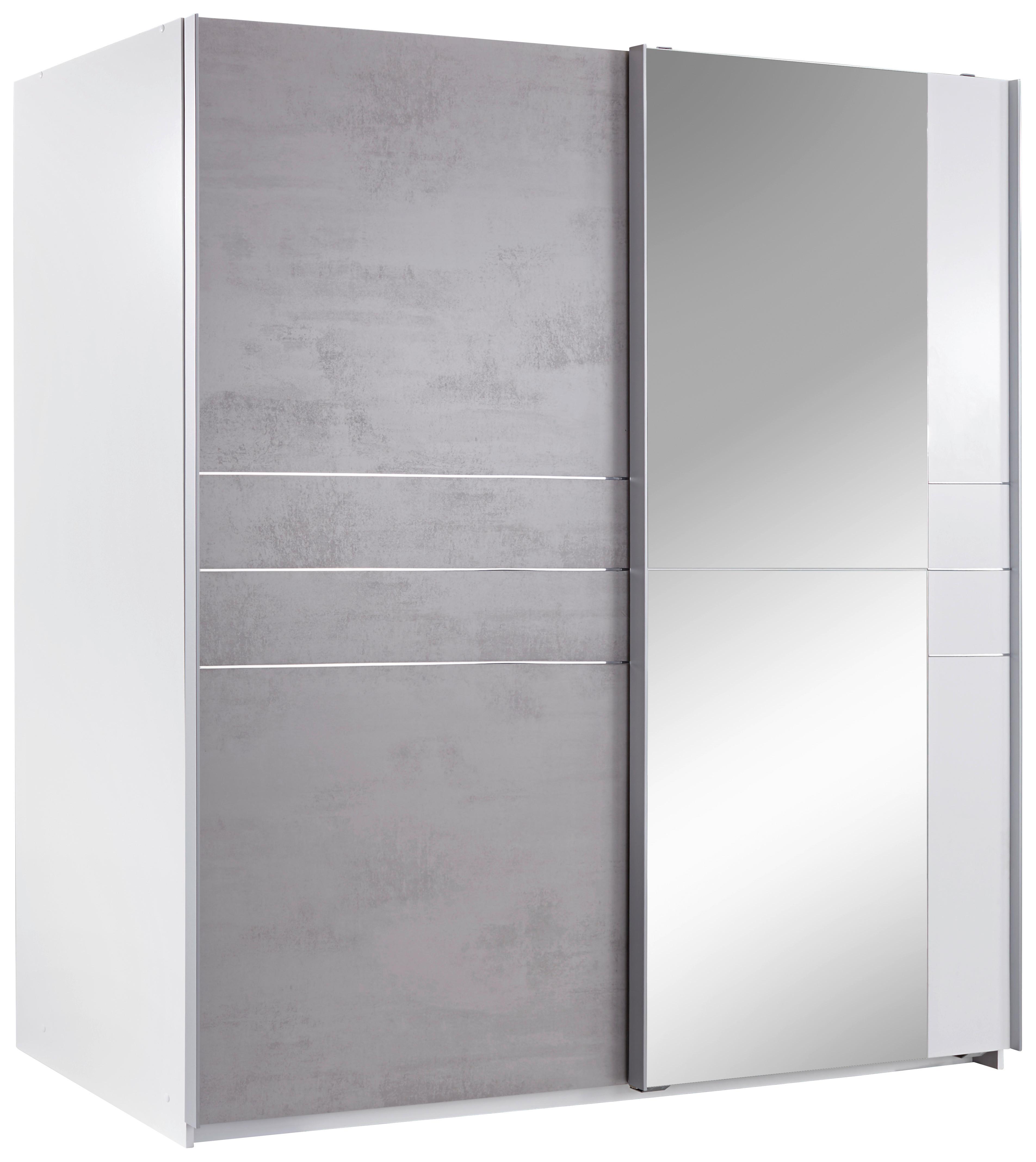 Schiebetürenschrank Stripe ca. 180x198 cm Grau/Weiß - Alufarben/Weiß, MODERN, Glas/Holzwerkstoff (180/198/64cm) - MID.YOU