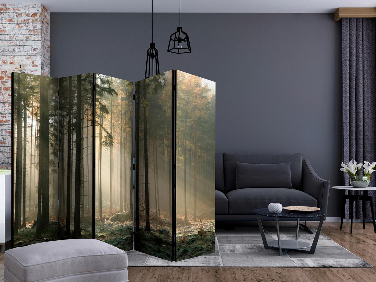 Paravan Foggy November Morning I, 5-Delni, Akustičen - gozdno zelena/rjava, Basics, umetna masa/tekstil (225/172/3cm) - artgeist