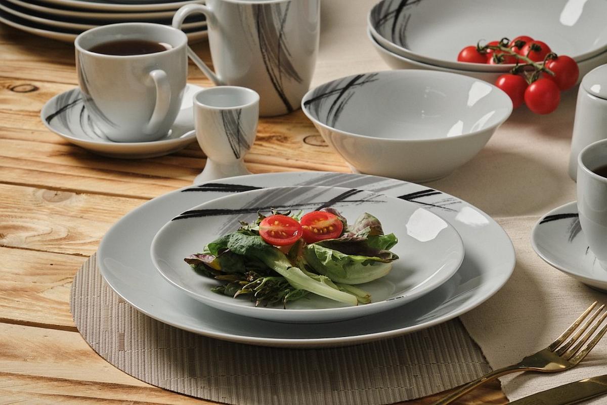 SERWIS OBIADOWO-ŚNIADANIOWY ROMA - czarny/biały, Basics, ceramika - Novel