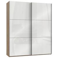 Schwebetürenschrank Level 36D ca. 200 cm Weiß/Eiche Dekor - Chromfarben/Weiß Hochglanz, MODERN, Holzwerkstoff/Metall (200/236/65cm) - MID.YOU