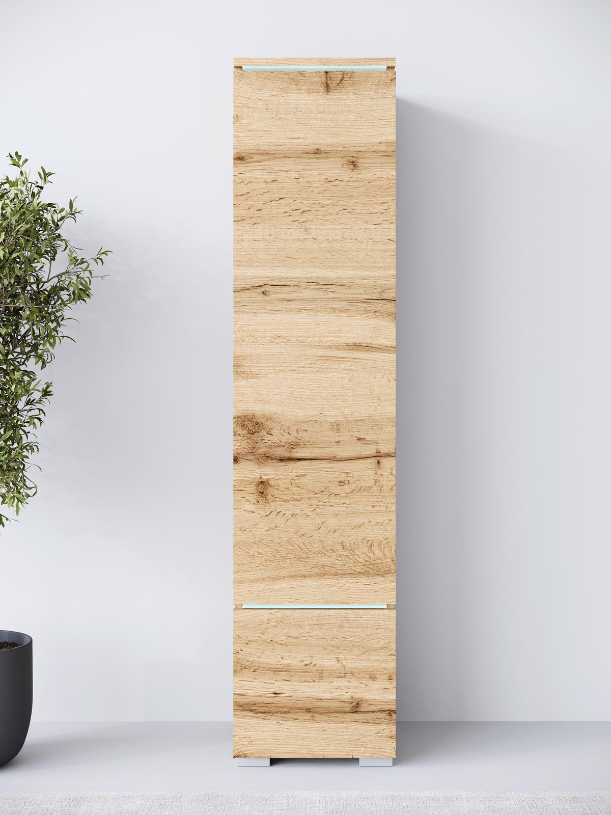 Hochschrank Vera Eiche Wotan - Eiche Wotan/Grau, Design, Holzwerkstoff/Kunststoff (30/130/33cm) - Livetastic