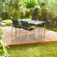 Gartengarnitur 5-tlg. Sydney Edelstahl - Silberfarben/Teakfarben, MODERN, Glas/Holz - Gardenson