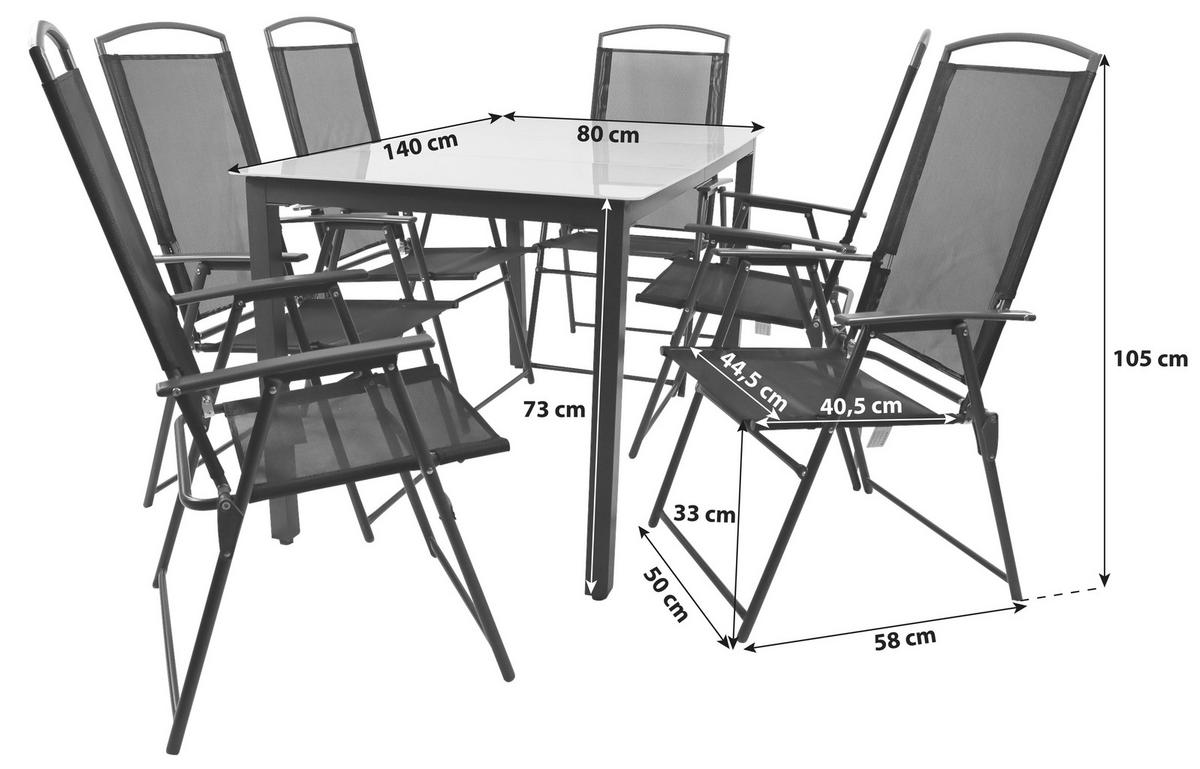 Gartentischgruppe Anthrazit 7-teilig - Anthrazit, Basics, Glas/Textil (140/80/73cm) - Gardenson