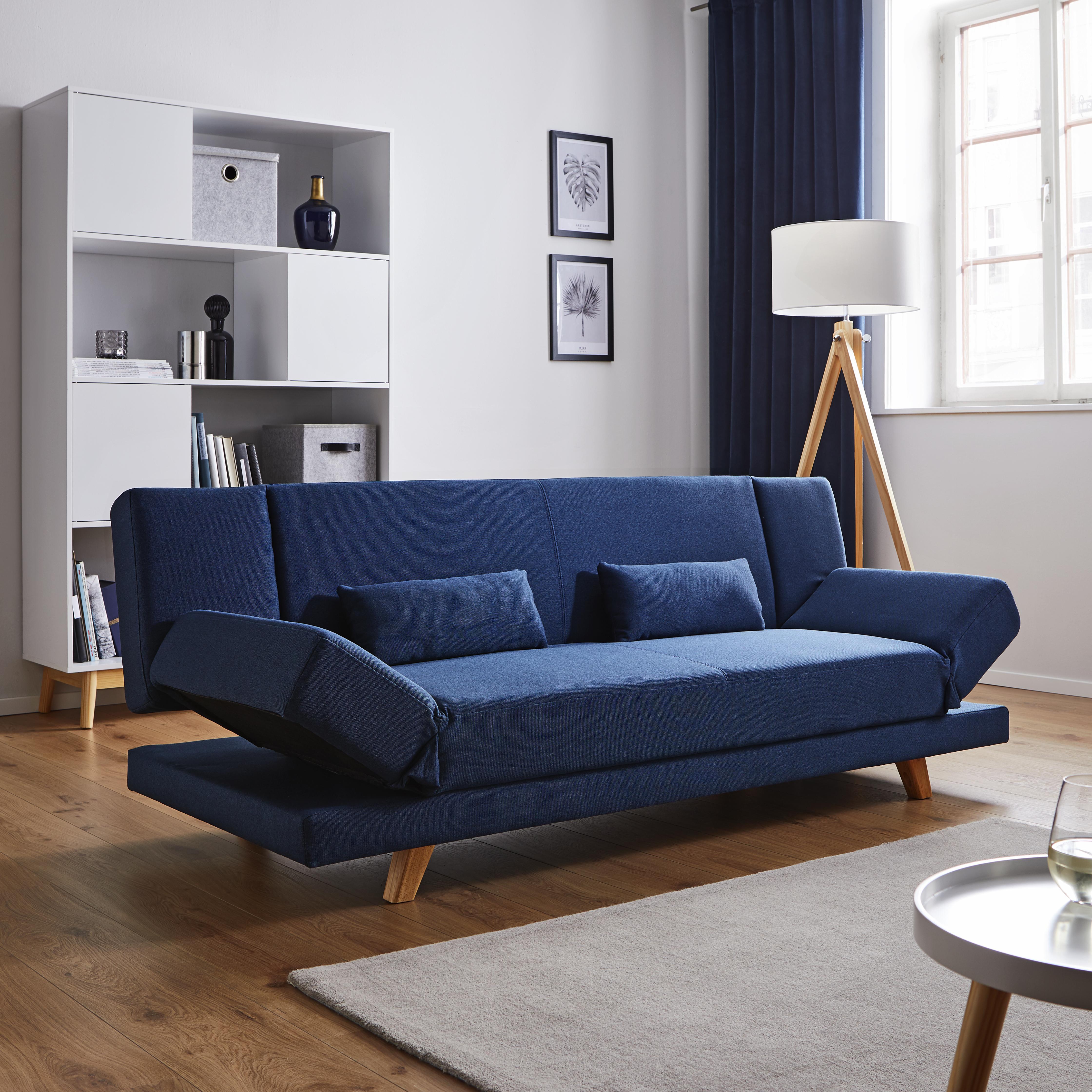 Sofa mit Schlaffunktion in Dunkelblau 'Faith XL' - Dunkelblau, MODERN, Holz/Textil (200/73/83cm) - Bessagi Home