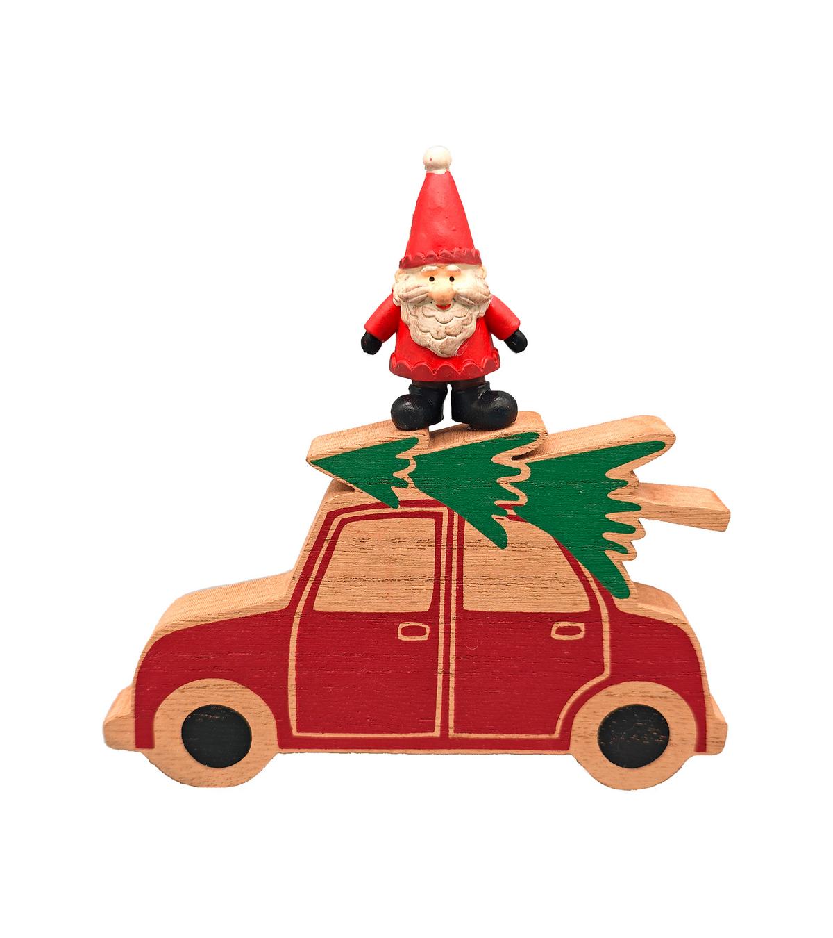 Dekorativni Voziček Santa - rdeča/zelena, Konvencionalno, umetna masa/leseni material (14/13,5/1,5cm) - Mömax