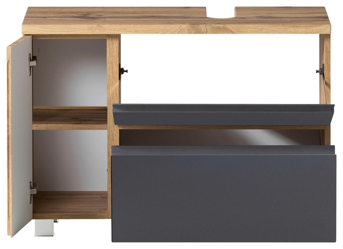 Waschbeckenunterschrank Varese B: 85 cm Grau/Eiche Wotan - Eiche Wotan/Grau, MODERN, Holzwerkstoff (85/56/35cm) - Held
