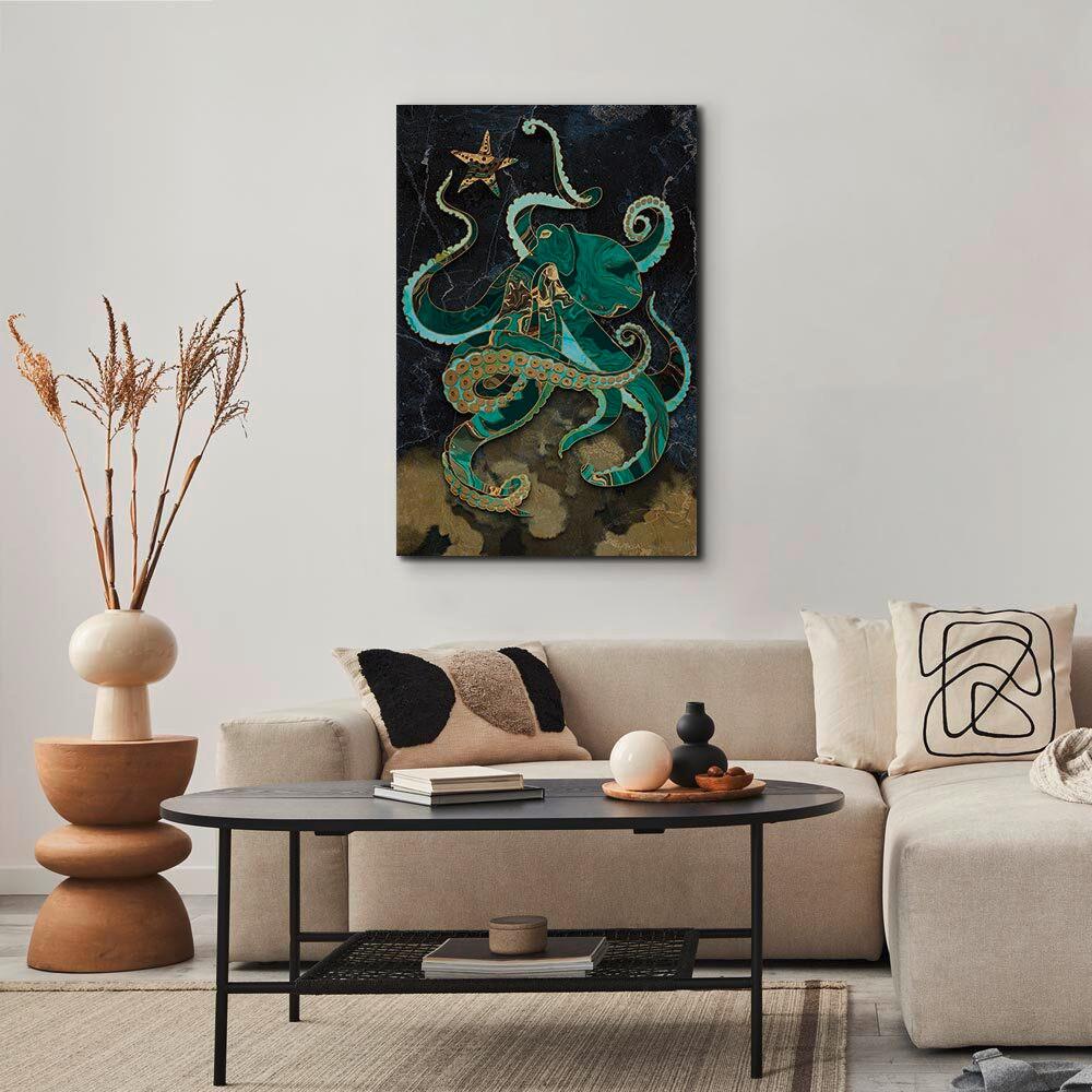 Slika Na Platnu Marble Octopus - črna/temno zelena, Basics, tekstil/les (60/90/1.2cm) - artgeist