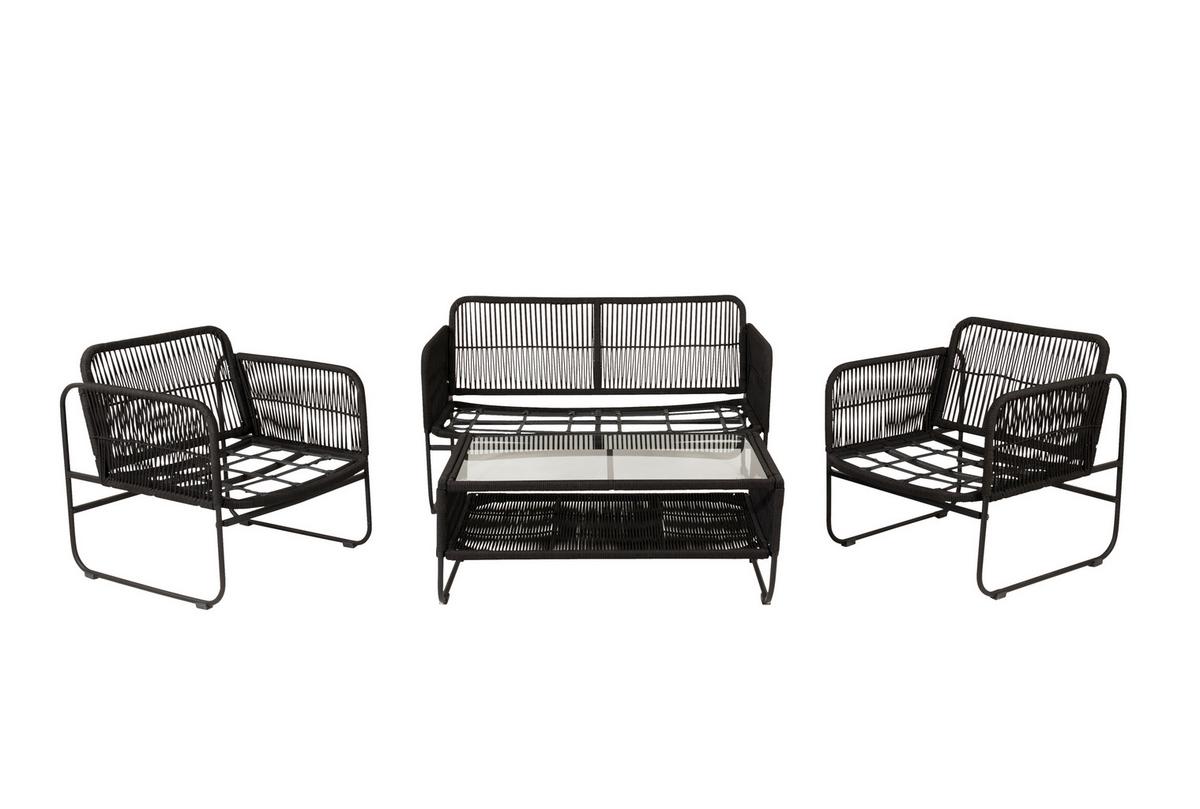 LOUNGEGARNITUR UTAH - Schwarz, KONVENTIONELL, Textil/Metall - Gardenson