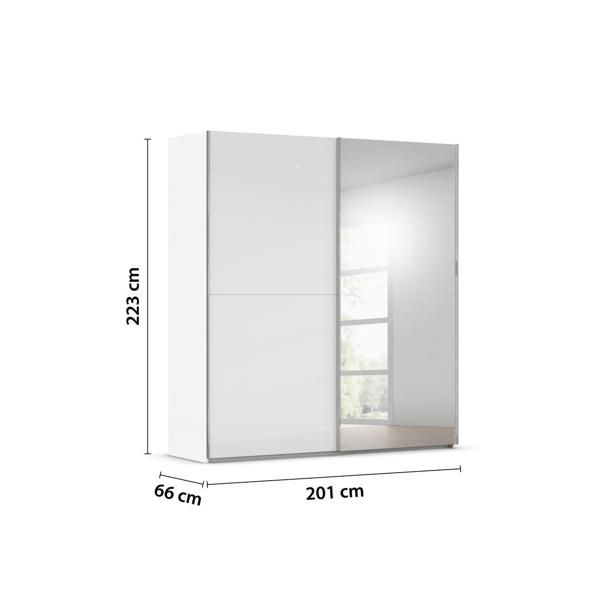Schwebetürenschrank Fifty Grau/Weiß - Chromfarben/Weiß, KONVENTIONELL, Glas/Holzwerkstoff (201/223/66cm) - Premium Living