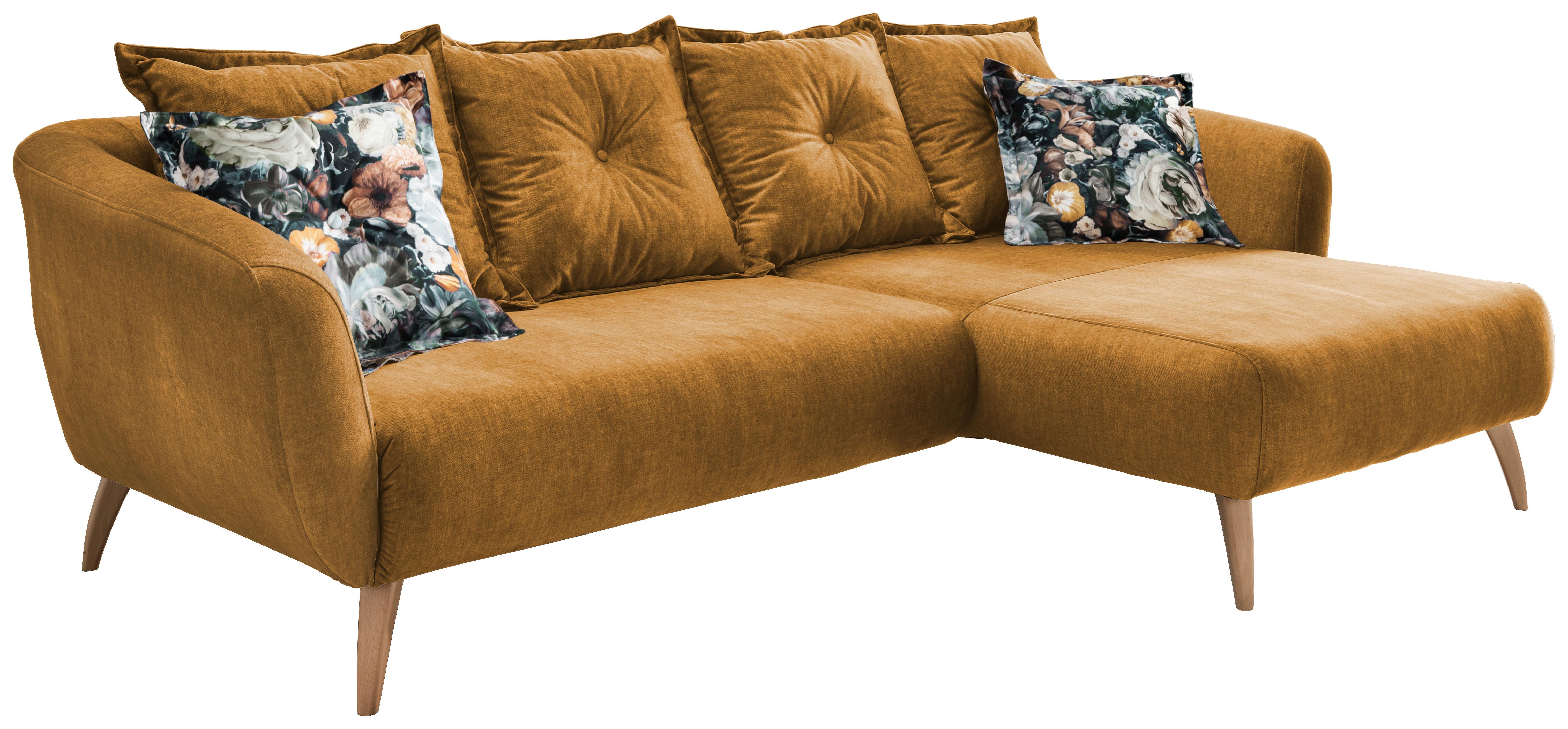 Wohnlandschaft Baggio Gelb Velours - Gelb/Buchefarben, MODERN, Holz/Textil (277/162cm) - Livetastic