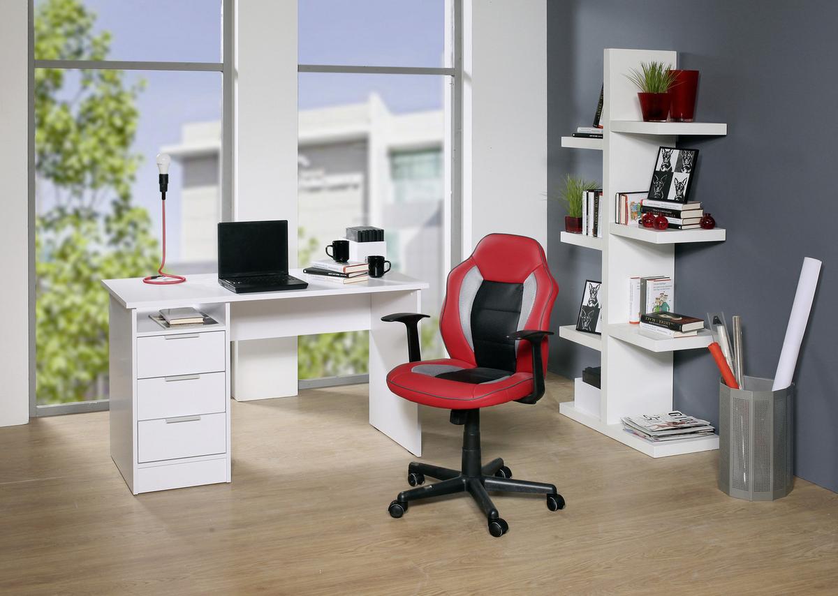 Schreibtisch in Weiss matt - Chromfarben, Konventionell, Holzwerkstoff/Metall (120/76/55cm) - Based