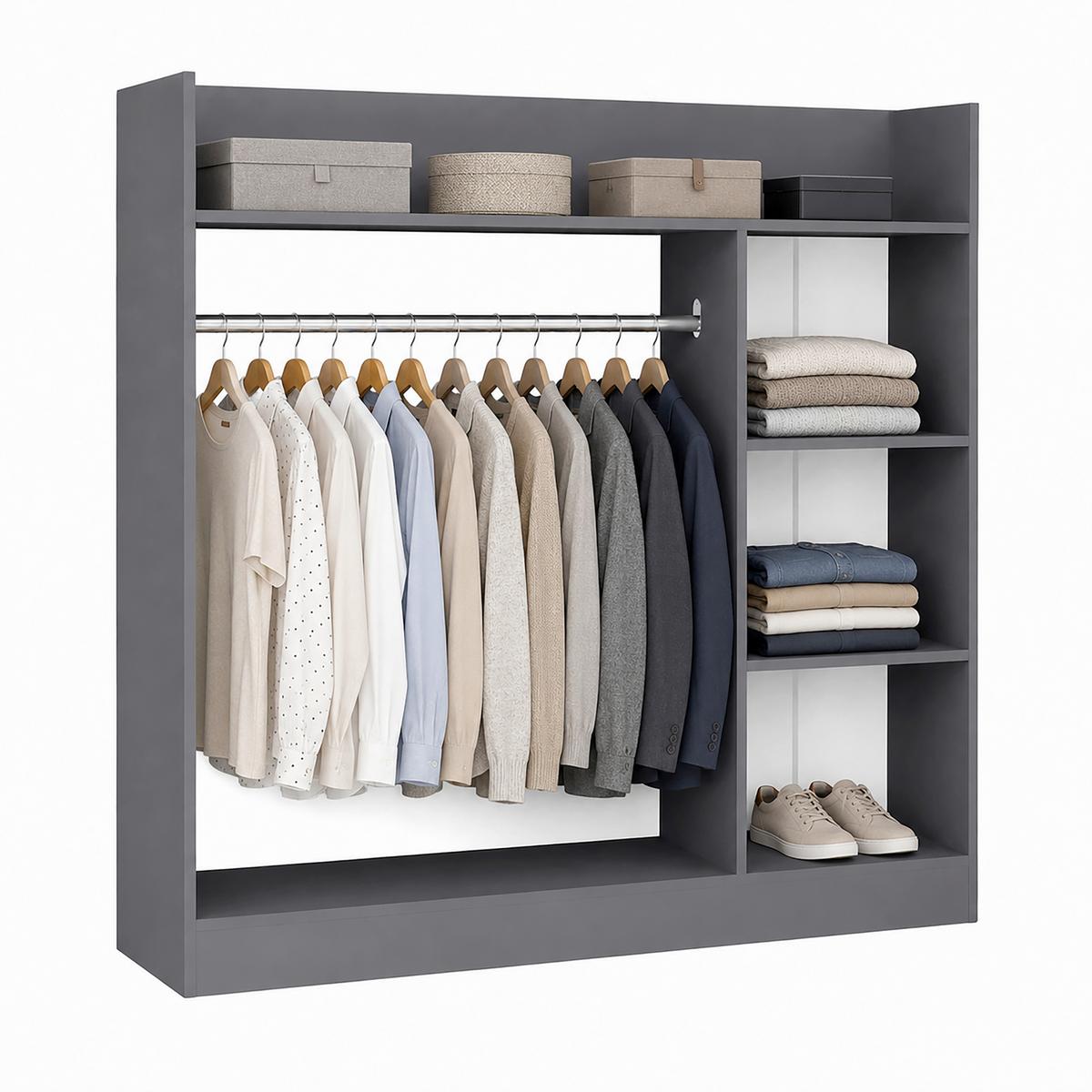 Offener Kleiderschrank Palosa "l" - Anthrazit, Modern, Holzwerkstoff/Metall (124/120/35cm) - Livetastic