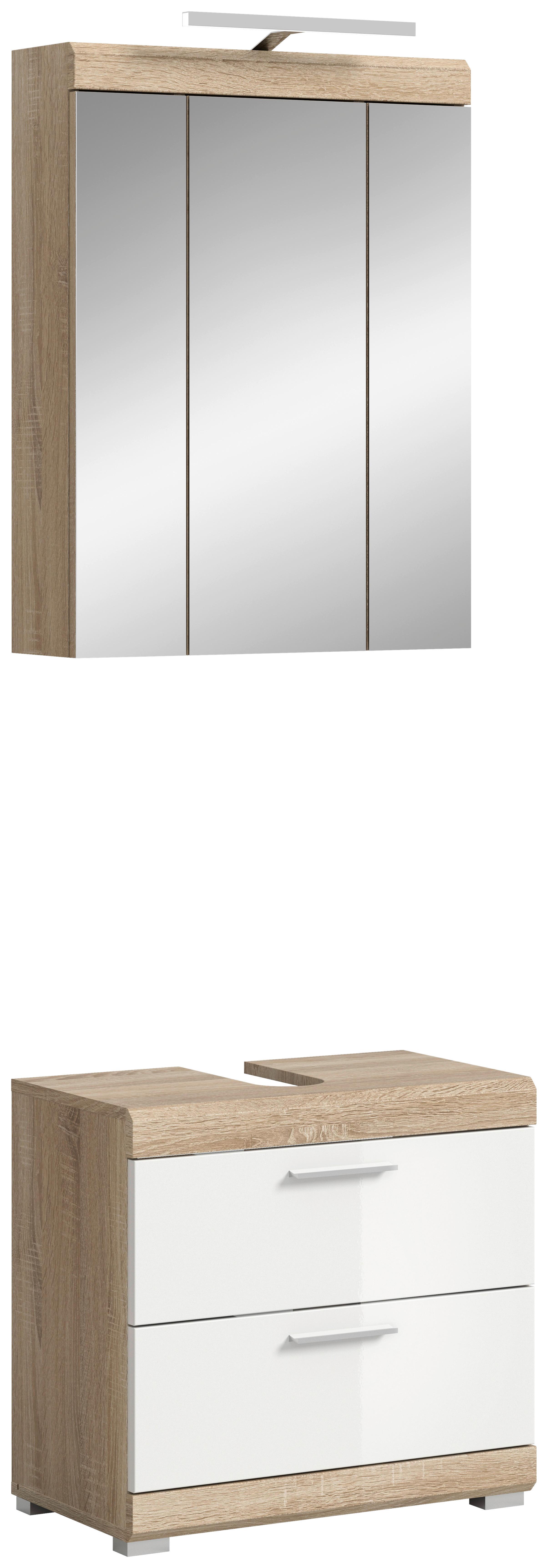 Kopalnica Lambada, Barva Hrasta, Bela, 2-Delna - srebrne barve/bela, Moderno, umetna masa/steklo (60cm) - MID.YOU