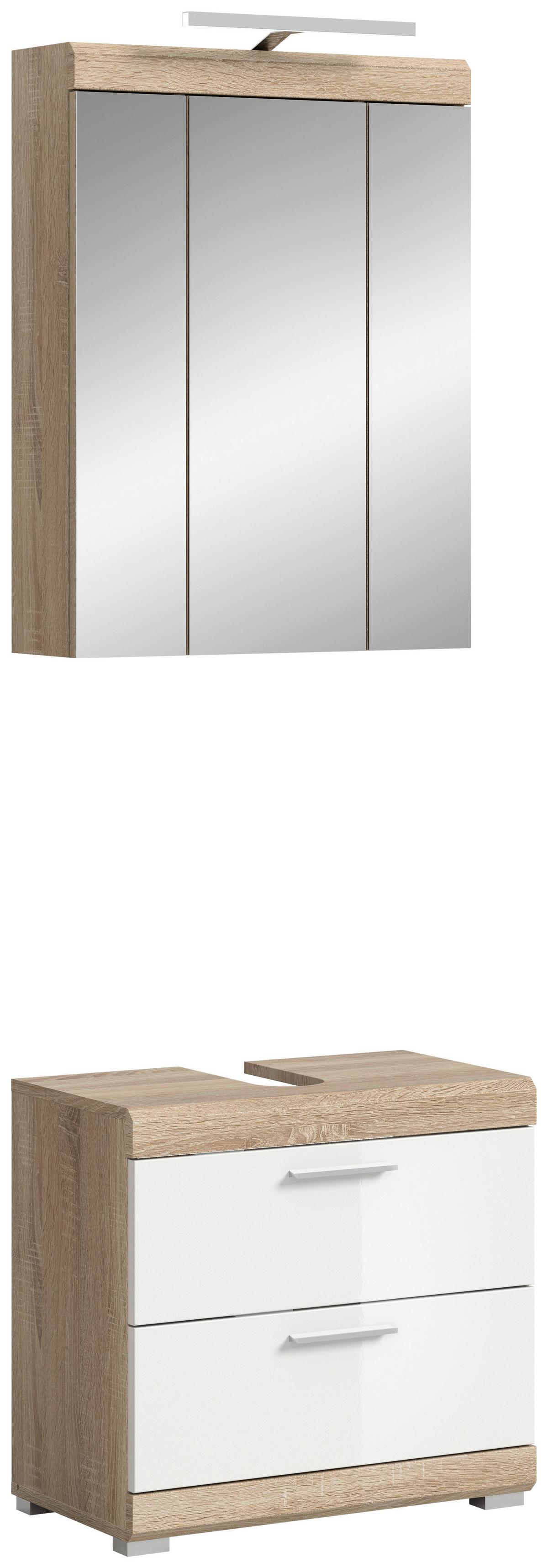 Kopalnica Lambada, Barva Hrasta, Bela, 2-Delna - srebrne barve/bela, Moderno, umetna masa/steklo (60cm) - MID.YOU