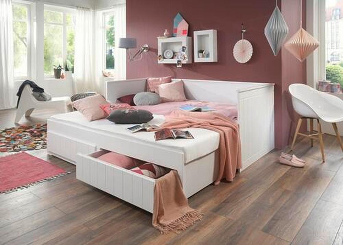 Mladinska Raztegljiva Postelja Timmi, Bela, 90-180x200 - bela, Moderno, leseni material (90/200cm) - MID.YOU