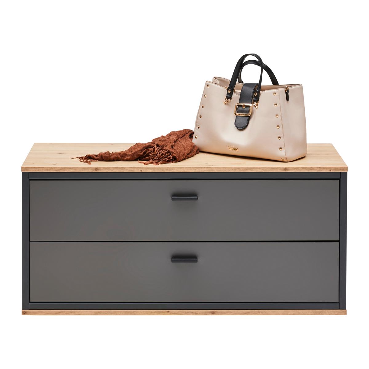 Garderobenbank Florenz Grau/Eiche Artisan - Schwarz/Eiche Artisan, MODERN, Holzwerkstoff/Kunststoff (94/44,9/37,3cm) - Premium Living