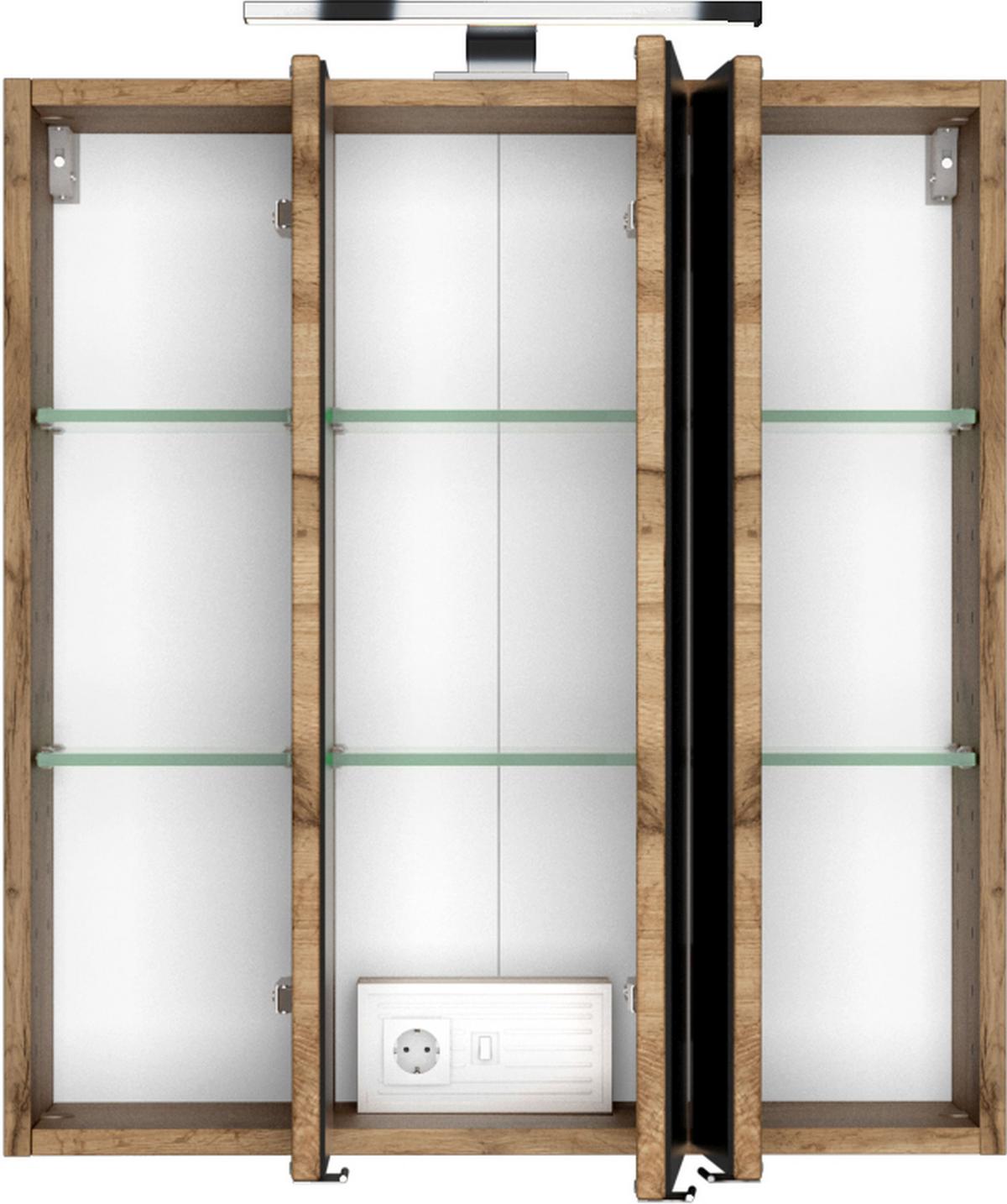 Spiegelschrank Lucca mit LED Eiche B: ca. 60 cm - Chromfarben, Design, Glas/Holzwerkstoff (60/66/20cm) - Held