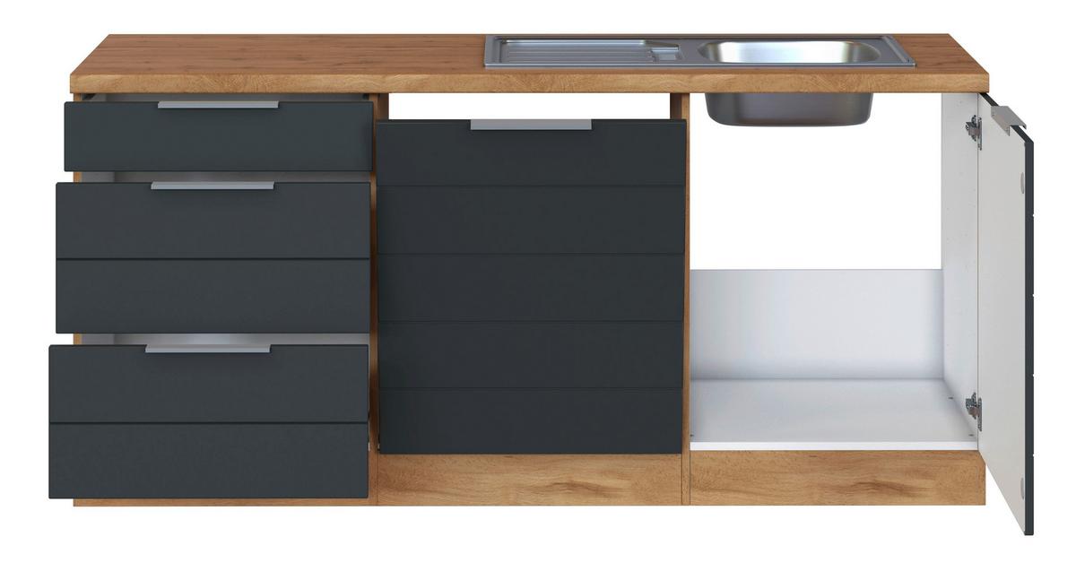 Eckküche Florenz ohne Geräte ca. 240x270 cm Grau/Eiche - Eiche Wotan/Grau, Design, Holzwerkstoff/Metall (240/270cm) - Held