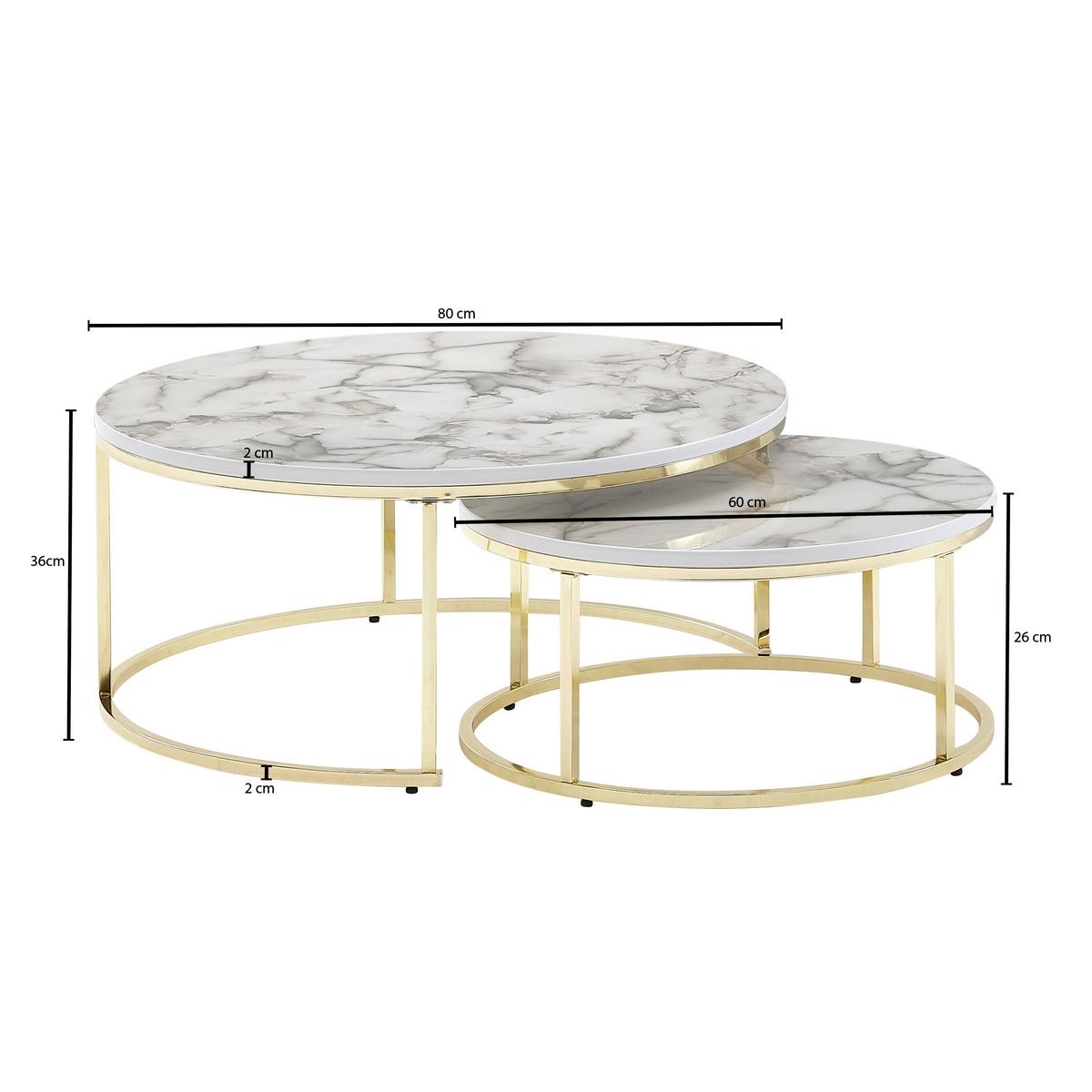 Satztisch in Weiß/Gold, 2-teilig - Goldfarben/Weiß, MODERN, Holzwerkstoff/Metall (80/80/36cm) - MID.YOU